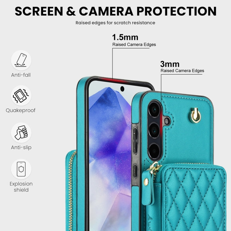 For Samsung Galaxy A35 5G AwQuer Crossbody Zipper Wallet Rhombic Leather Back Phone Case