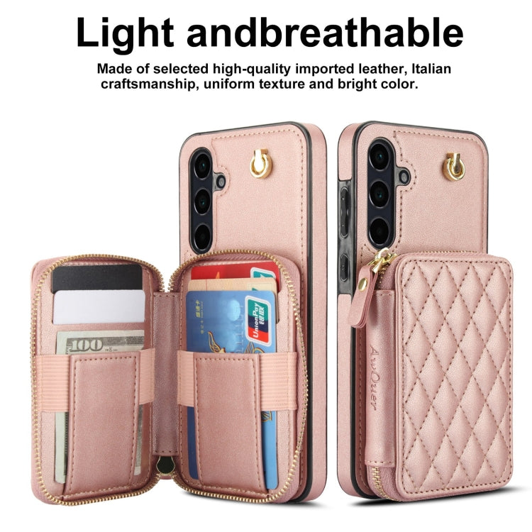 For Samsung Galaxy A35 5G AwQuer Crossbody Zipper Wallet Rhombic Leather Back Phone Case
