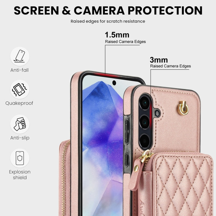 For Samsung Galaxy A35 5G AwQuer Crossbody Zipper Wallet Rhombic Leather Back Phone Case