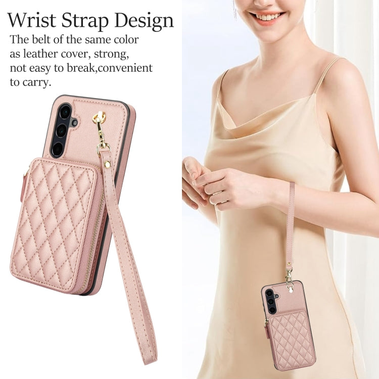 For Samsung Galaxy A35 5G AwQuer Crossbody Zipper Wallet Rhombic Leather Back Phone Case