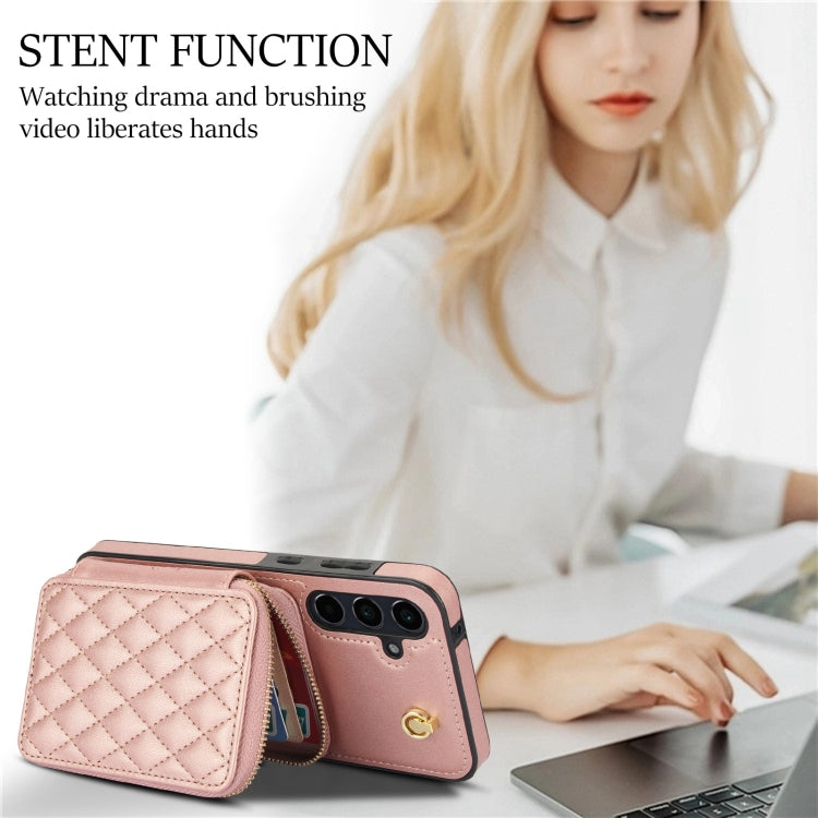 For Samsung Galaxy A35 5G AwQuer Crossbody Zipper Wallet Rhombic Leather Back Phone Case