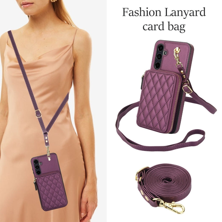 For Samsung Galaxy A35 5G AwQuer Crossbody Zipper Wallet Rhombic Leather Back Phone Case