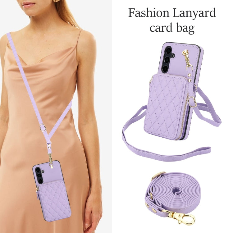 For Samsung Galaxy A35 5G AwQuer Crossbody Zipper Wallet Rhombic Leather Back Phone Case