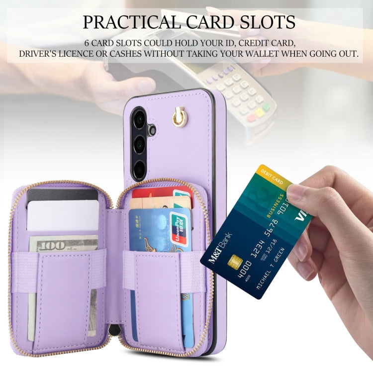 For Samsung Galaxy A35 5G AwQuer Crossbody Zipper Wallet Rhombic Leather Back Phone Case