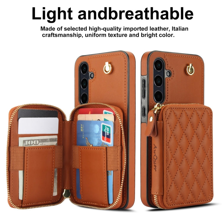 For Samsung Galaxy A35 5G AwQuer Crossbody Zipper Wallet Rhombic Leather Back Phone Case