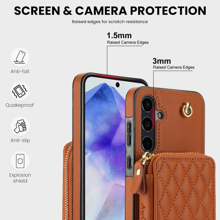 For Samsung Galaxy A35 5G AwQuer Crossbody Zipper Wallet Rhombic Leather Back Phone Case