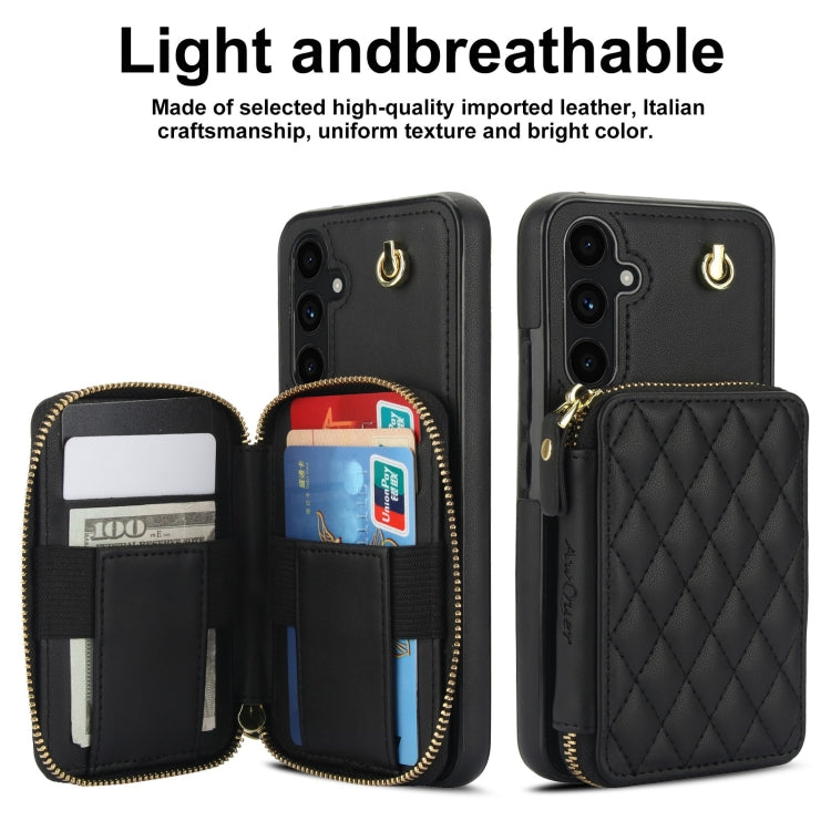 For Samsung Galaxy A54 4G / 5G AwQuer Crossbody Zipper Wallet Rhombic Leather Back Phone Case