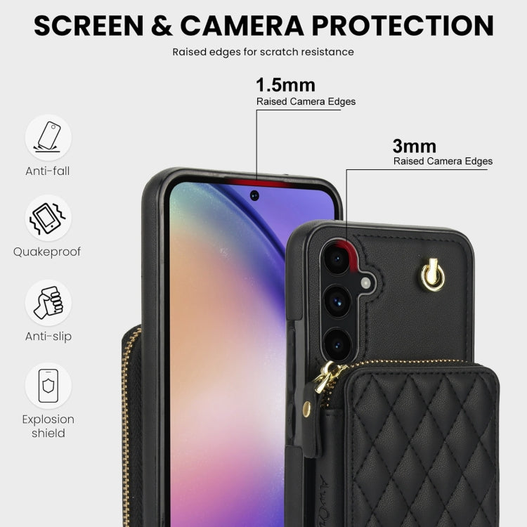 For Samsung Galaxy A54 4G / 5G AwQuer Crossbody Zipper Wallet Rhombic Leather Back Phone Case