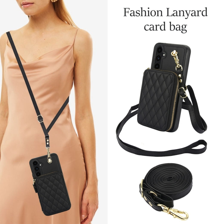 For Samsung Galaxy A54 4G / 5G AwQuer Crossbody Zipper Wallet Rhombic Leather Back Phone Case