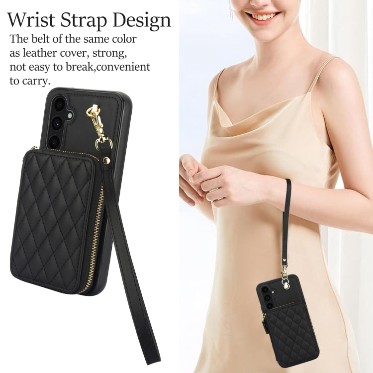For Samsung Galaxy A54 4G / 5G AwQuer Crossbody Zipper Wallet Rhombic Leather Back Phone Case