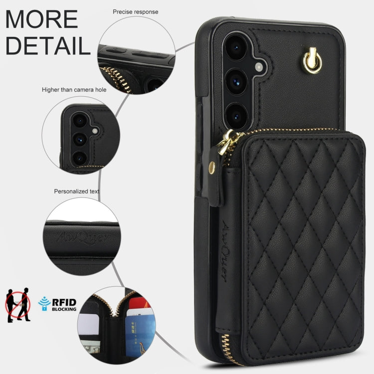 For Samsung Galaxy A54 4G / 5G AwQuer Crossbody Zipper Wallet Rhombic Leather Back Phone Case
