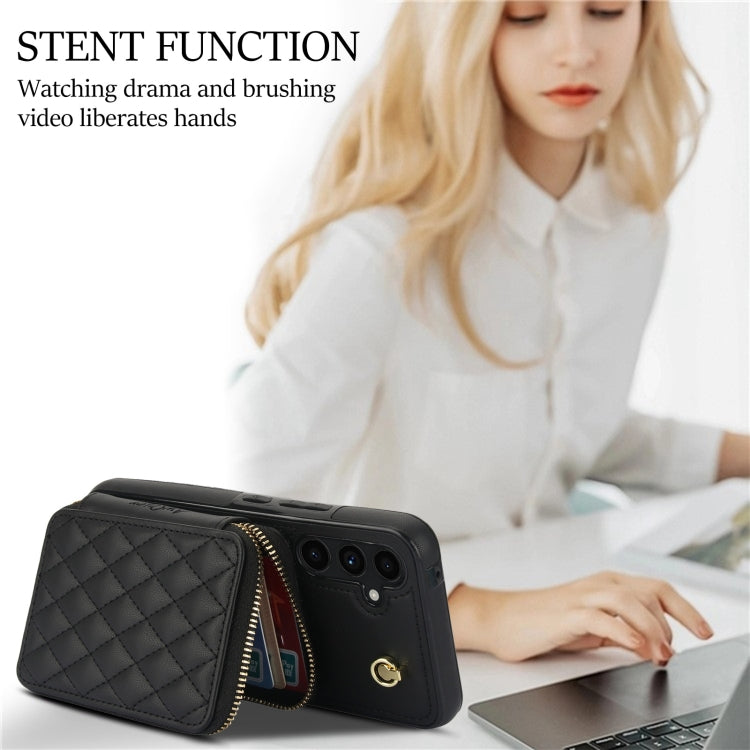 For Samsung Galaxy A54 4G / 5G AwQuer Crossbody Zipper Wallet Rhombic Leather Back Phone Case