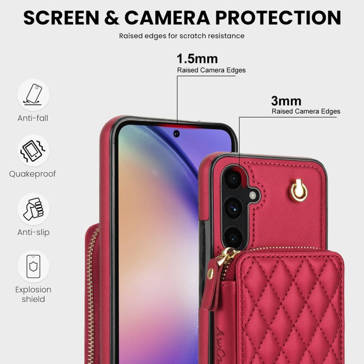 For Samsung Galaxy A54 4G / 5G AwQuer Crossbody Zipper Wallet Rhombic Leather Back Phone Case