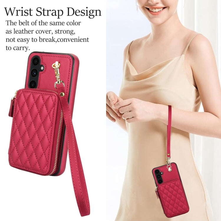 For Samsung Galaxy A54 4G / 5G AwQuer Crossbody Zipper Wallet Rhombic Leather Back Phone Case