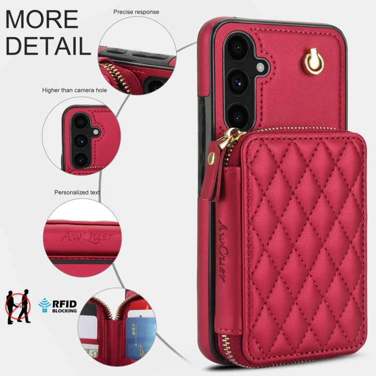 For Samsung Galaxy A54 4G / 5G AwQuer Crossbody Zipper Wallet Rhombic Leather Back Phone Case