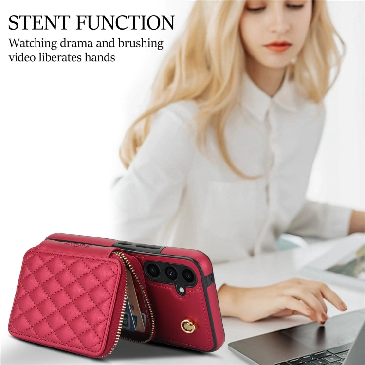 For Samsung Galaxy A54 4G / 5G AwQuer Crossbody Zipper Wallet Rhombic Leather Back Phone Case