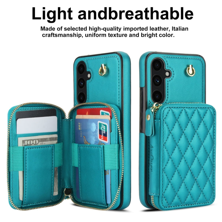 For Samsung Galaxy A54 4G / 5G AwQuer Crossbody Zipper Wallet Rhombic Leather Back Phone Case
