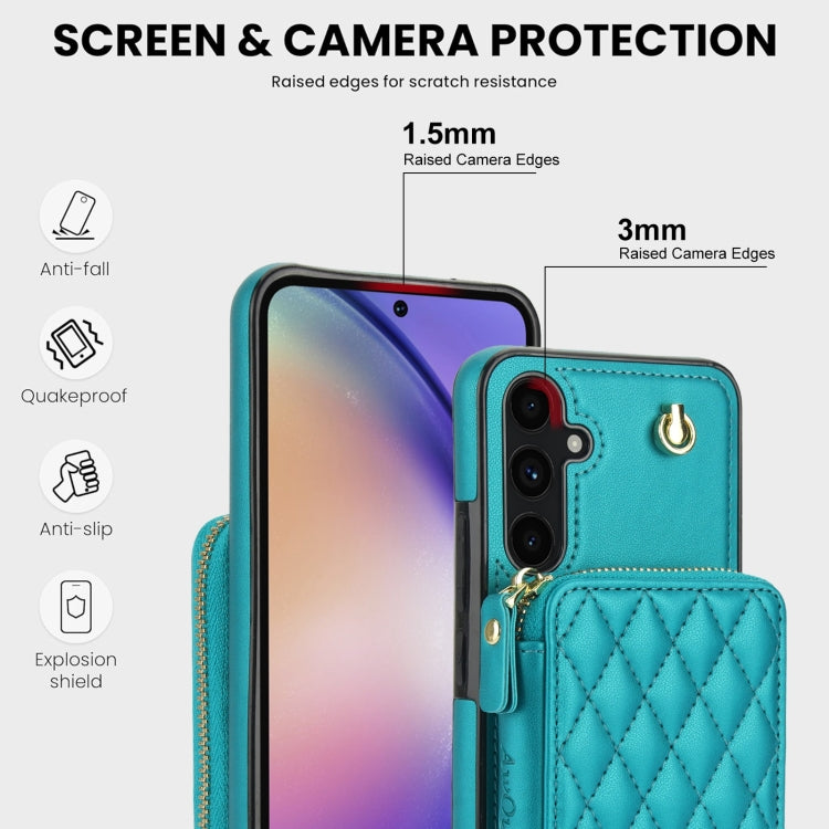 For Samsung Galaxy A54 4G / 5G AwQuer Crossbody Zipper Wallet Rhombic Leather Back Phone Case