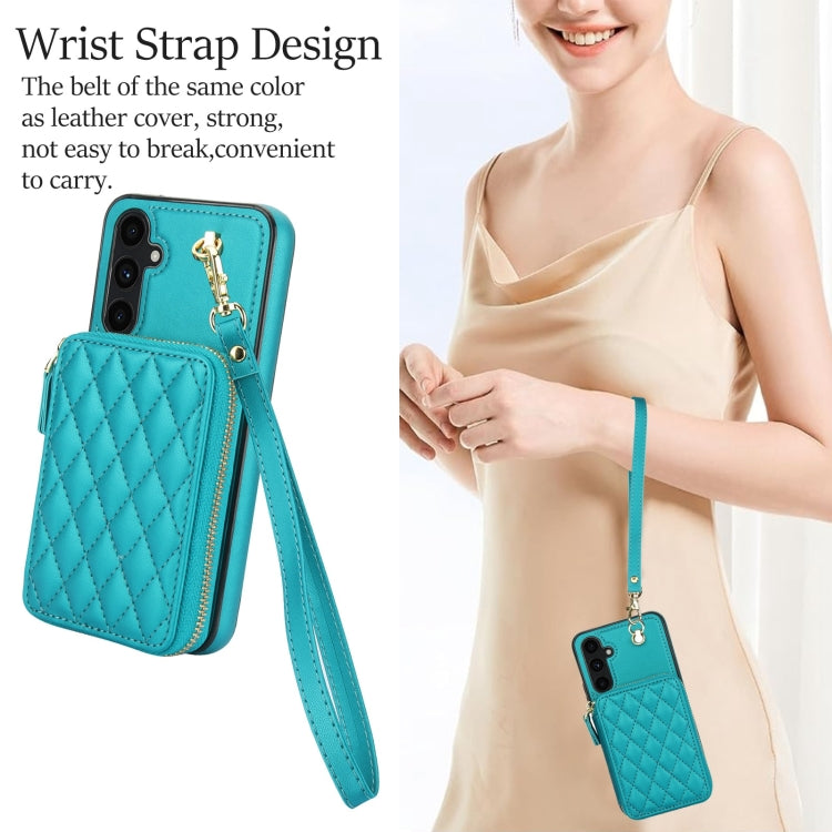 For Samsung Galaxy A54 4G / 5G AwQuer Crossbody Zipper Wallet Rhombic Leather Back Phone Case