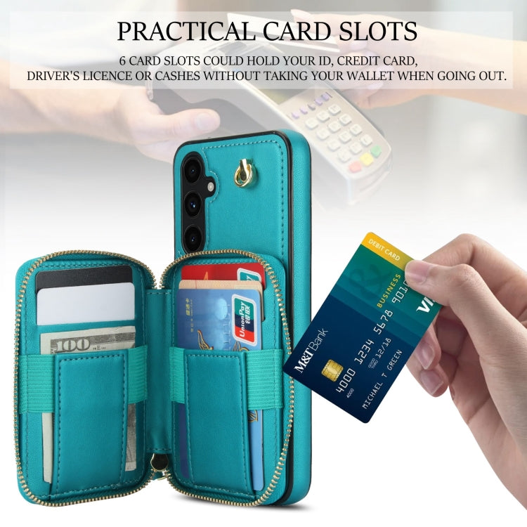 For Samsung Galaxy A54 4G / 5G AwQuer Crossbody Zipper Wallet Rhombic Leather Back Phone Case
