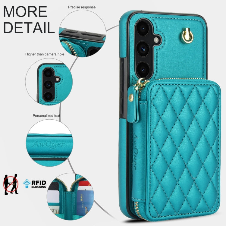 For Samsung Galaxy A54 4G / 5G AwQuer Crossbody Zipper Wallet Rhombic Leather Back Phone Case