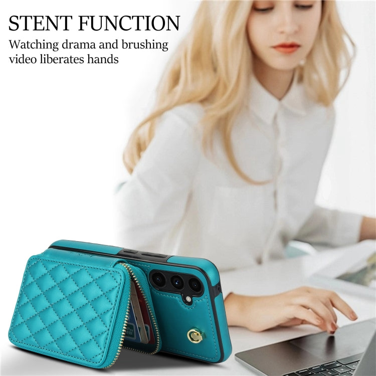 For Samsung Galaxy A54 4G / 5G AwQuer Crossbody Zipper Wallet Rhombic Leather Back Phone Case