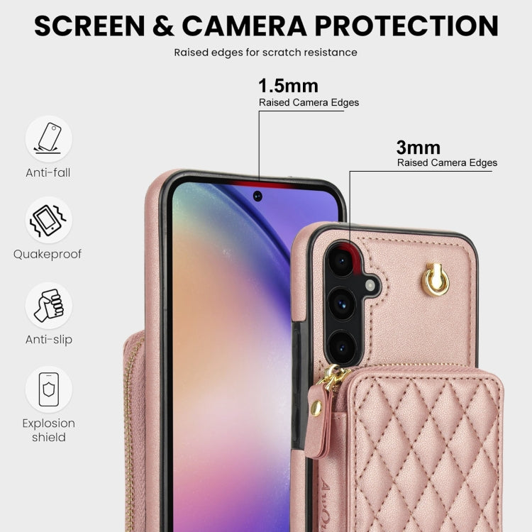 For Samsung Galaxy A54 4G / 5G AwQuer Crossbody Zipper Wallet Rhombic Leather Back Phone Case