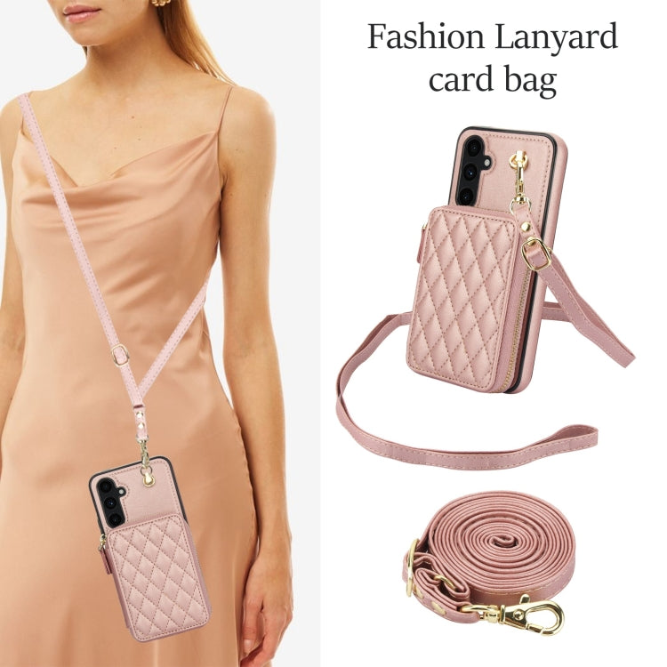 For Samsung Galaxy A54 4G / 5G AwQuer Crossbody Zipper Wallet Rhombic Leather Back Phone Case