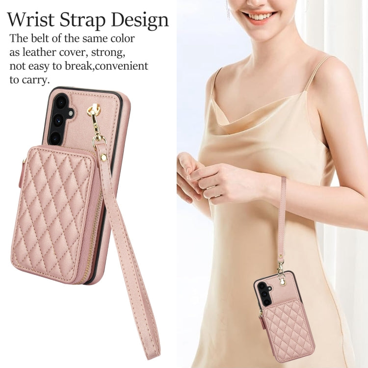 For Samsung Galaxy A54 4G / 5G AwQuer Crossbody Zipper Wallet Rhombic Leather Back Phone Case