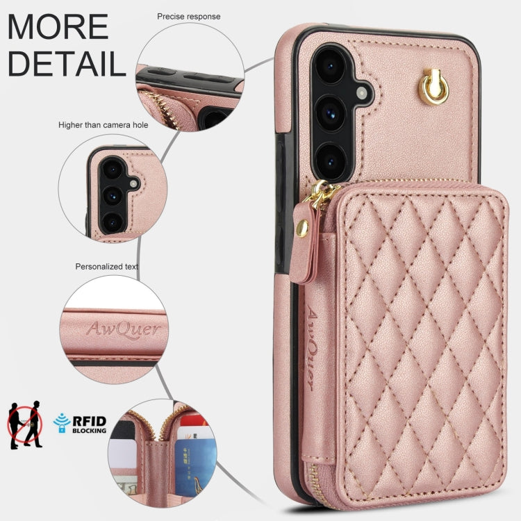 For Samsung Galaxy A54 4G / 5G AwQuer Crossbody Zipper Wallet Rhombic Leather Back Phone Case