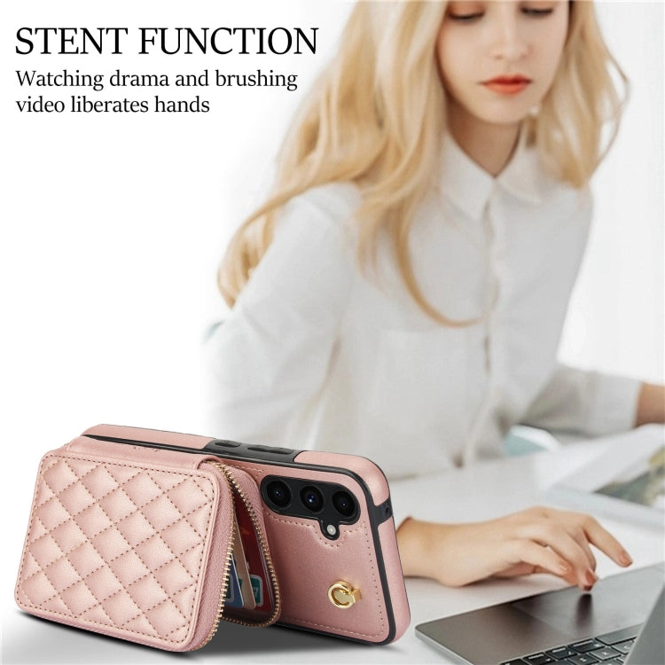 For Samsung Galaxy A54 4G / 5G AwQuer Crossbody Zipper Wallet Rhombic Leather Back Phone Case
