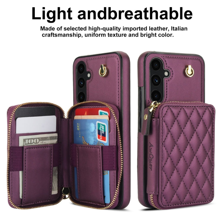 For Samsung Galaxy A54 4G / 5G AwQuer Crossbody Zipper Wallet Rhombic Leather Back Phone Case