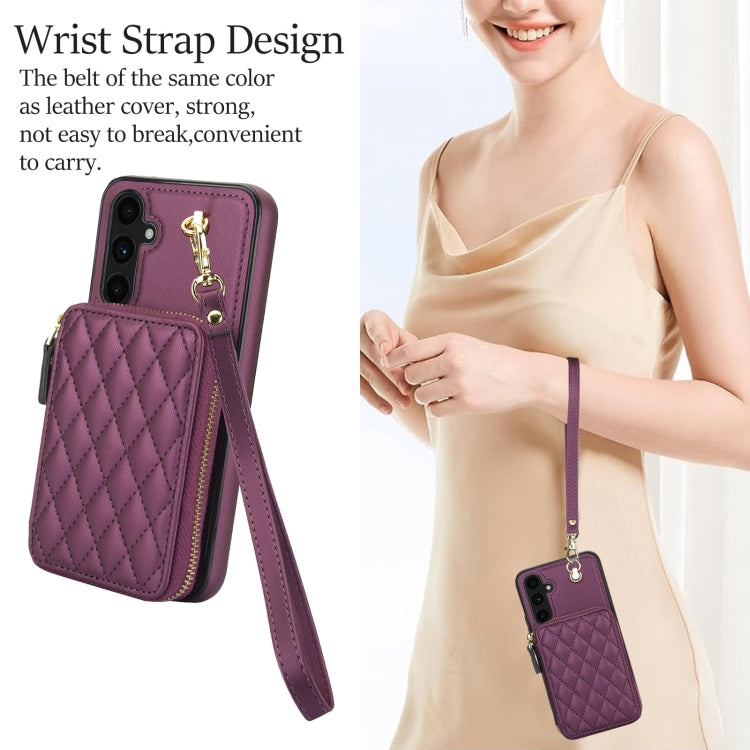 For Samsung Galaxy A54 4G / 5G AwQuer Crossbody Zipper Wallet Rhombic Leather Back Phone Case