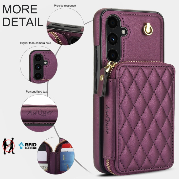For Samsung Galaxy A54 4G / 5G AwQuer Crossbody Zipper Wallet Rhombic Leather Back Phone Case