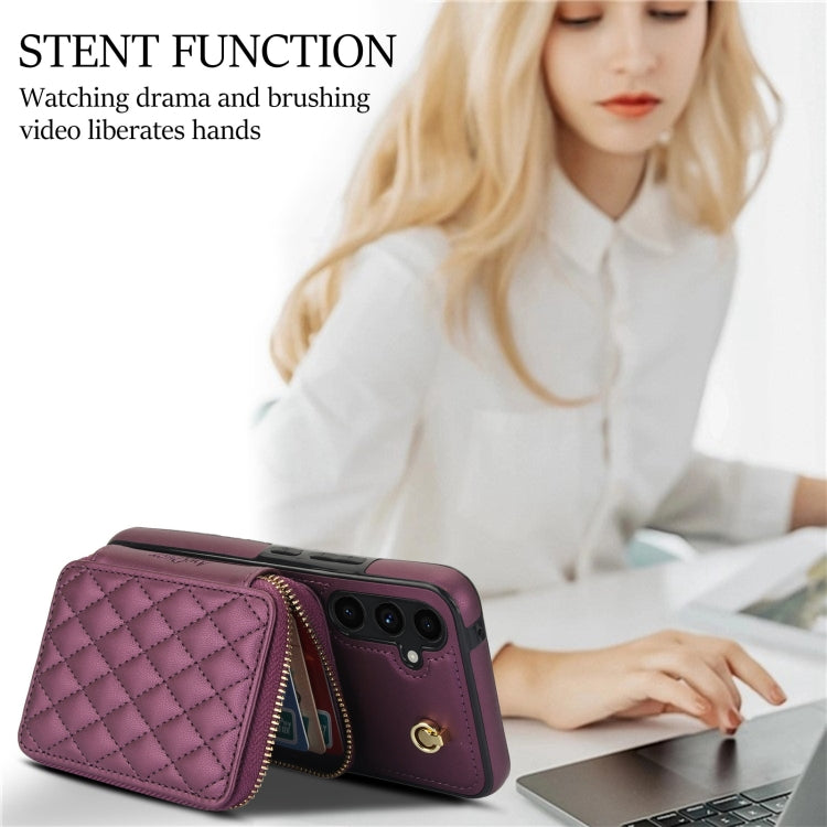 For Samsung Galaxy A54 4G / 5G AwQuer Crossbody Zipper Wallet Rhombic Leather Back Phone Case