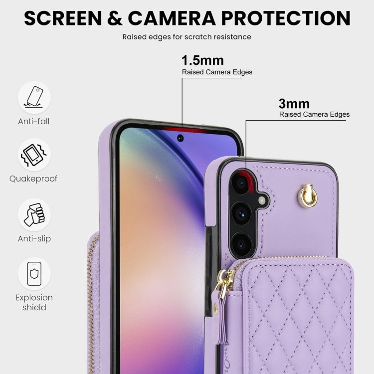 For Samsung Galaxy A54 4G / 5G AwQuer Crossbody Zipper Wallet Rhombic Leather Back Phone Case