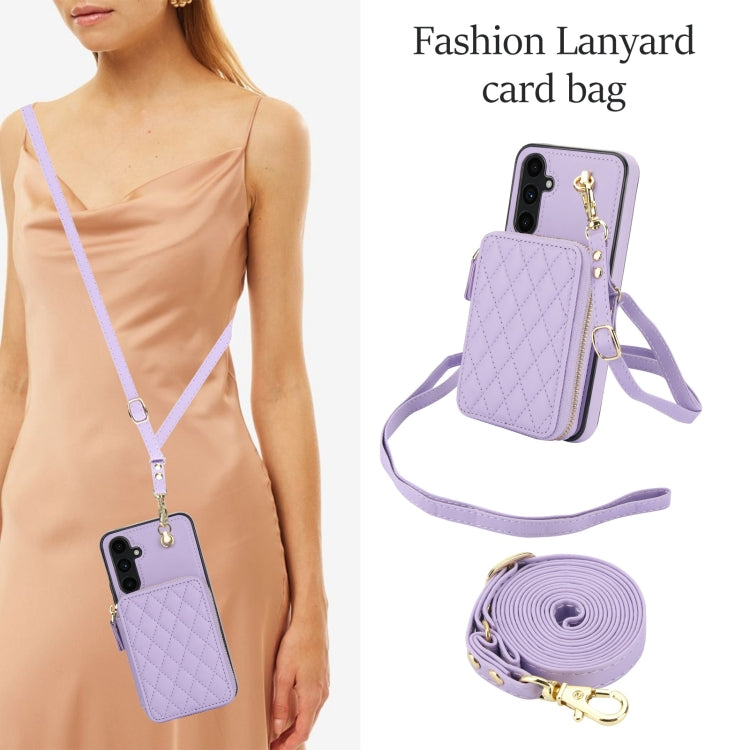 For Samsung Galaxy A54 4G / 5G AwQuer Crossbody Zipper Wallet Rhombic Leather Back Phone Case