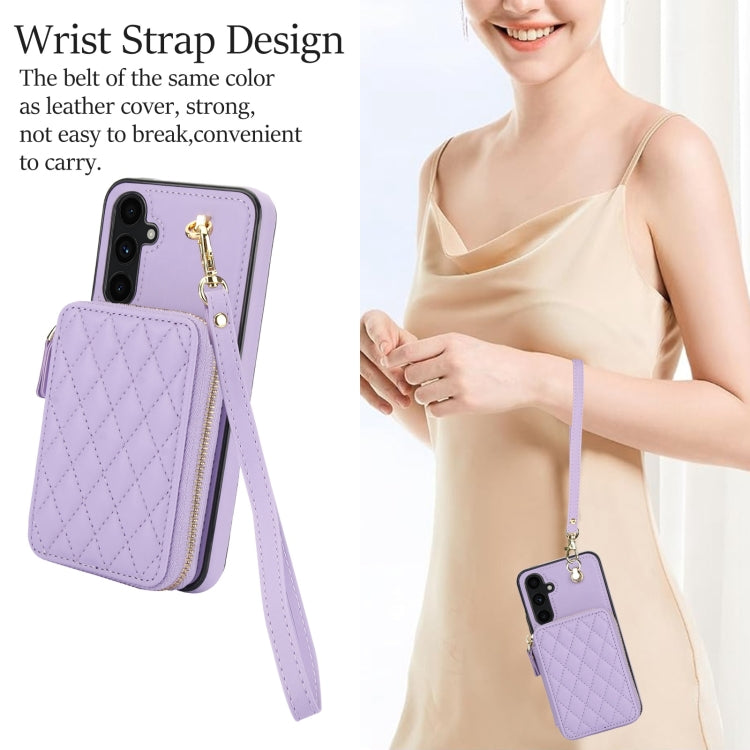 For Samsung Galaxy A54 4G / 5G AwQuer Crossbody Zipper Wallet Rhombic Leather Back Phone Case