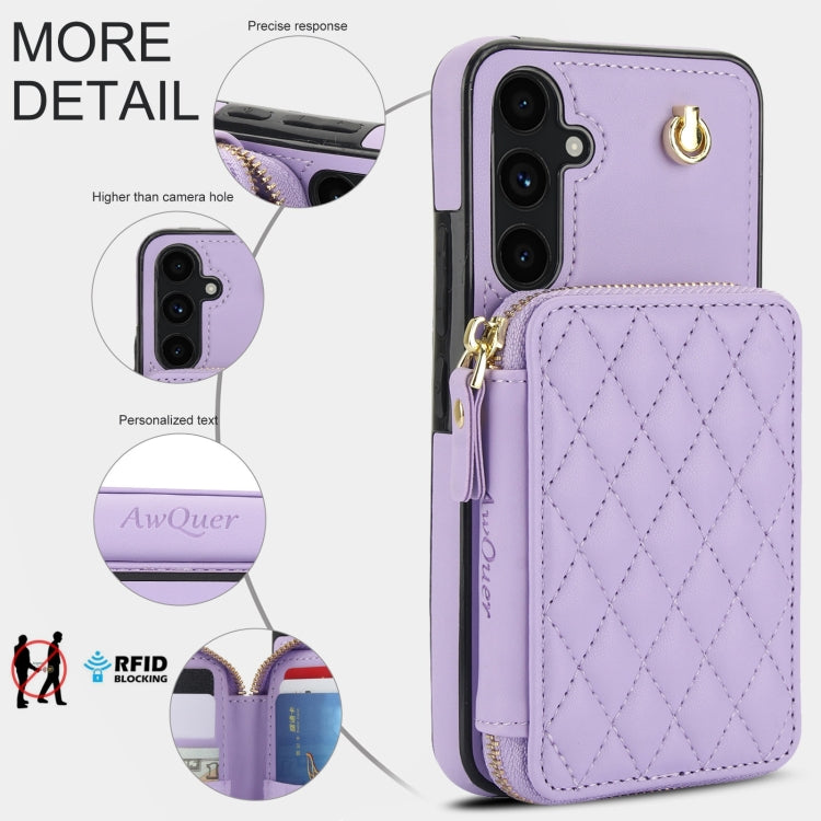 For Samsung Galaxy A54 4G / 5G AwQuer Crossbody Zipper Wallet Rhombic Leather Back Phone Case