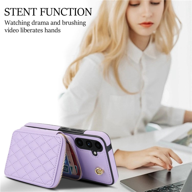 For Samsung Galaxy A54 4G / 5G AwQuer Crossbody Zipper Wallet Rhombic Leather Back Phone Case