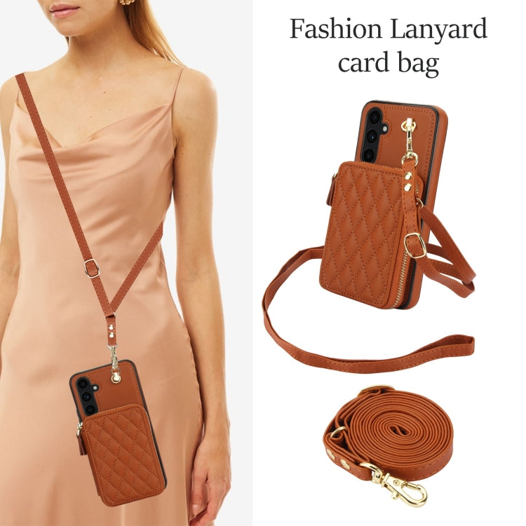 For Samsung Galaxy A54 4G / 5G AwQuer Crossbody Zipper Wallet Rhombic Leather Back Phone Case