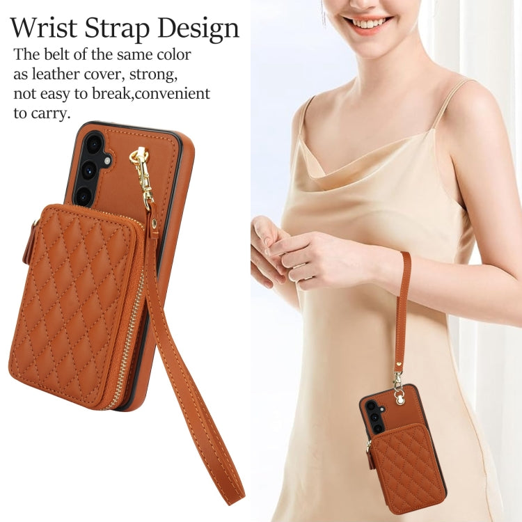 For Samsung Galaxy A54 4G / 5G AwQuer Crossbody Zipper Wallet Rhombic Leather Back Phone Case