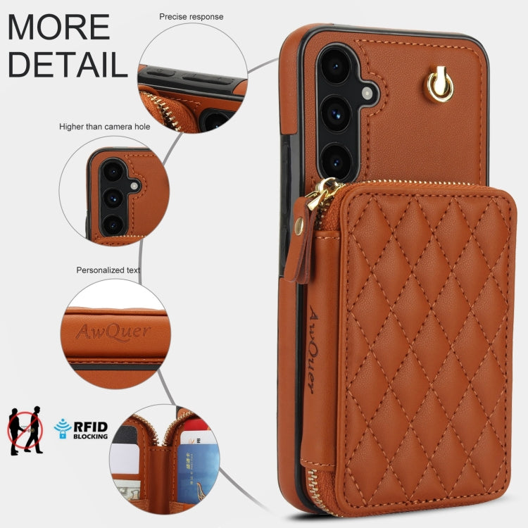For Samsung Galaxy A54 4G / 5G AwQuer Crossbody Zipper Wallet Rhombic Leather Back Phone Case