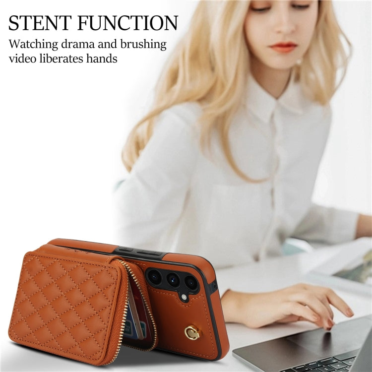 For Samsung Galaxy A54 4G / 5G AwQuer Crossbody Zipper Wallet Rhombic Leather Back Phone Case
