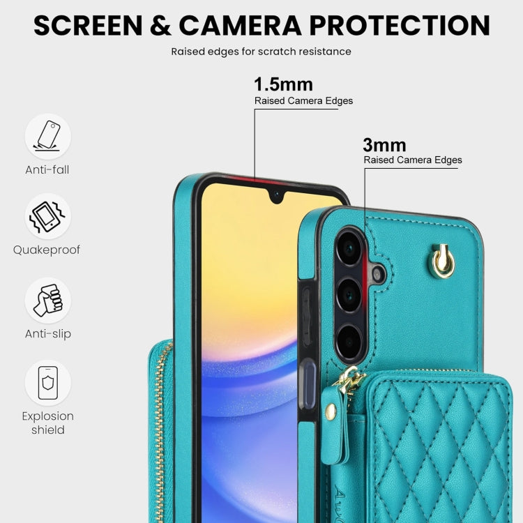 For Samsung Galaxy A15 4G / 5G AwQuer Crossbody Zipper Wallet Rhombic Leather Back Phone Case
