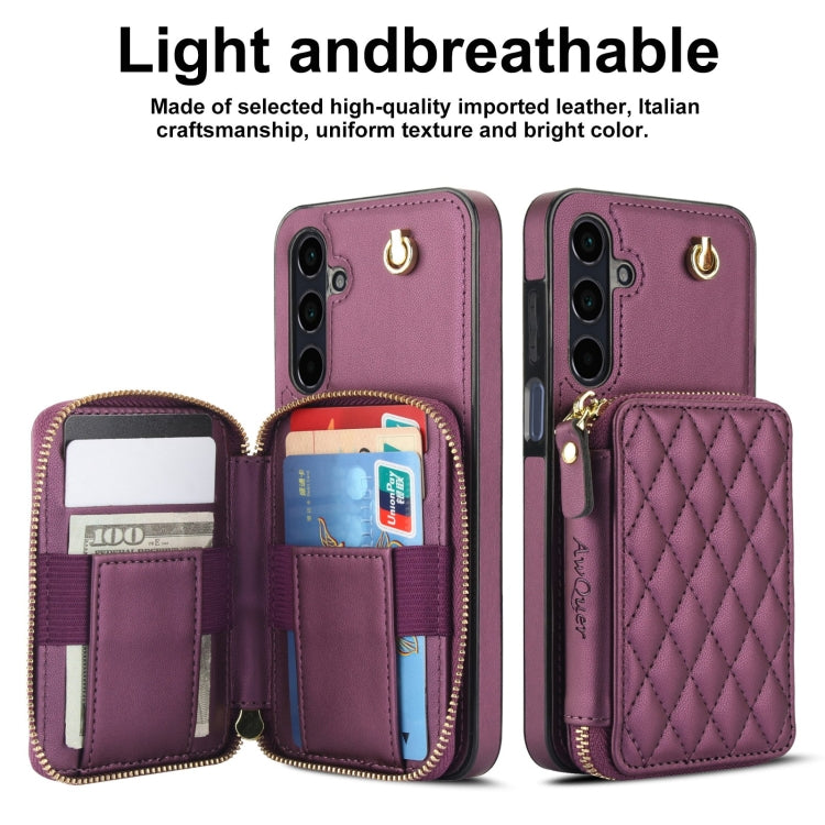 For Samsung Galaxy A15 4G / 5G AwQuer Crossbody Zipper Wallet Rhombic Leather Back Phone Case
