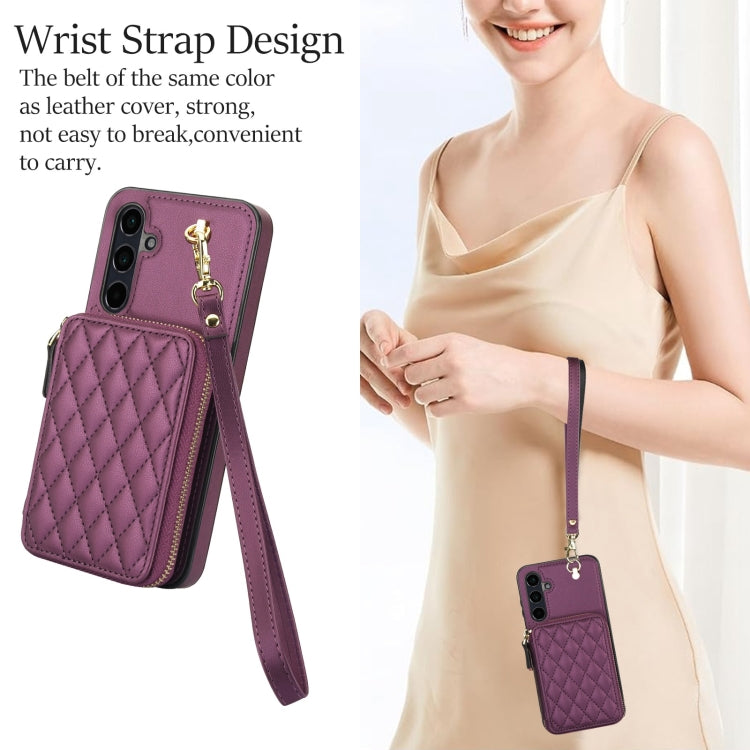 For Samsung Galaxy A15 4G / 5G AwQuer Crossbody Zipper Wallet Rhombic Leather Back Phone Case