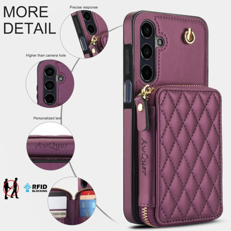 For Samsung Galaxy A15 4G / 5G AwQuer Crossbody Zipper Wallet Rhombic Leather Back Phone Case