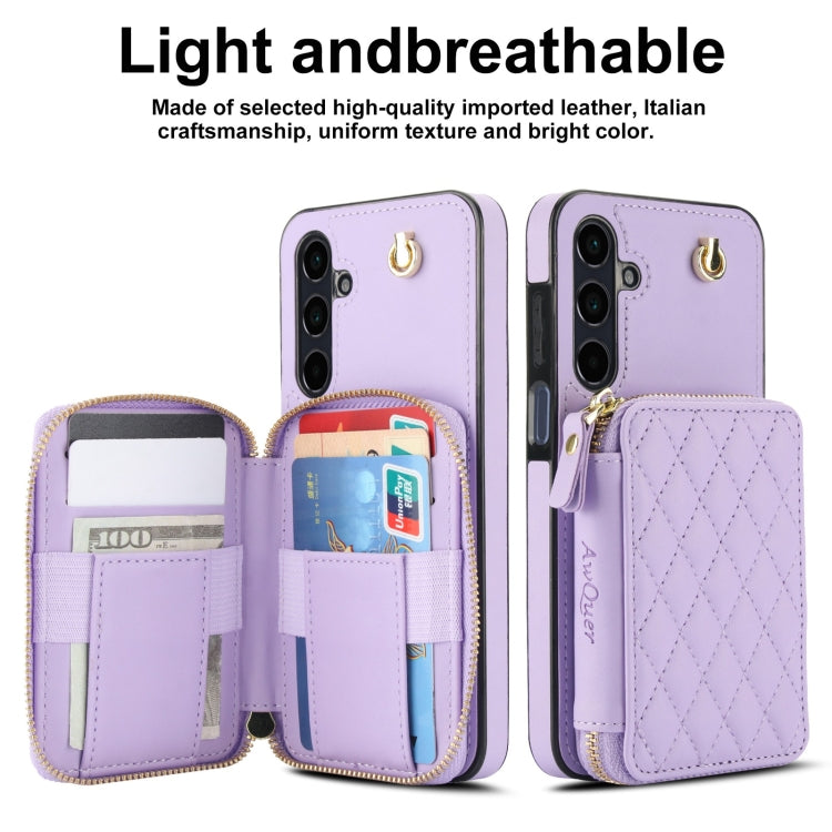 For Samsung Galaxy A15 4G / 5G AwQuer Crossbody Zipper Wallet Rhombic Leather Back Phone Case