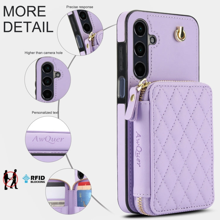 For Samsung Galaxy A15 4G / 5G AwQuer Crossbody Zipper Wallet Rhombic Leather Back Phone Case
